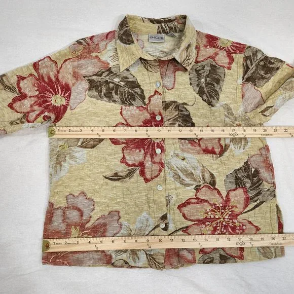 CHICO'S Floral Cardigan/Shirt Multicolor Size 1 (M)  3/4 Sleeves Button Up. - Picture 15 of 16